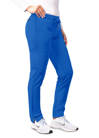 ADAR Addition Women Royal Blue Skinny Leg Cargo Drawstring Pant side view  Beyond Medwear Apparel 